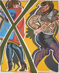 Crossed Out (in green) by Ella Kruglyanskaya, 2013, oil and oil bar on linen, sold Mar 2023