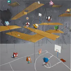 I love this game! by Edgar Plans, 2020, oil, acrylic and pastel on canvas, sold Mar 2023