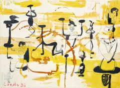 George Condo, Black Dots - Playing on a Landscape, 1986, oil and pastel on canvas