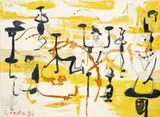 Black Dots - Playing on a Landscape by George Condo, 1986, oil and pastel on canvas, sold Mar 2023