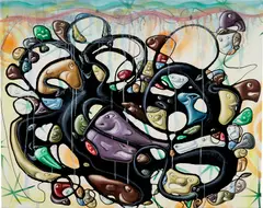 Tangle by Kenny Scharf, 2003, oil on canvas, sold Mar 2023