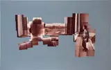 David Hockney, Raymond Foye Looking at Brooklyn, 1982, photographic collage on card