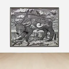 Animal Spirit (large) by Grayson Perry, 2016, Woodcut from six blocks, printed on one sheet of Fabriano Artistico paper, the full sheet, offered Mar 2023