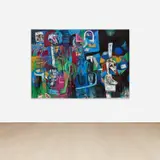 Yannick Ackah, Untitled, 2022, acrylic, crayon, newspaper, paper and fabric collage on canvas