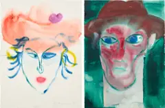 Rainer Fetting, Two works: (i) Isabe l; (ii) Man with a Hat (red and green), 1989, watercolour on paper
