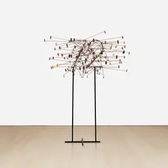 72 by Evan Holloway, 2011, metal stand with steel, Sculptamold, lead and paint, sold Mar 2023