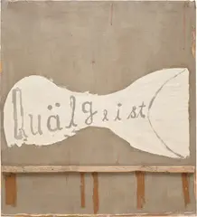 Quaelgeist by Peter Gallo, 2014, oil, staples and wood on linen, sold Mar 2023