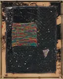 Sterling Ruby, BC (4013), 2012, fabric collage, paint, glue and bleached canvas mounted on panel, in artist's frame