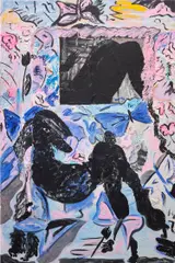 Sojourner Truth Parsons, The Amber Sunset has died, 2016, acrylic, canvas, plastic and paper collage on canvas