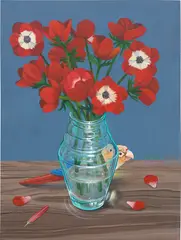 Sally J Han, Bird and Flowers, 2021, acrylic on paper laid down on panel
