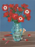 Sally J Han, Bird and Flowers, 2021, acrylic on paper laid down on panel