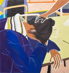 It’s Been a Long Day But I Have You by Hiejin Yoo, 2018, Flashe and oil on canvas, sold Jul 2023