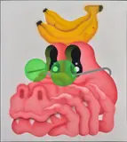 Fátima de Juan, Banana Baywatch, 2022, acrylic and spray paint on canvas, in artist's frame