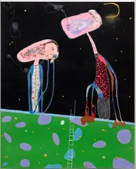 Rafa Macarrón, Bonita Noche, 2013, acrylic, ink, crayon and mixed media collage on linen, in artist's acrylic box