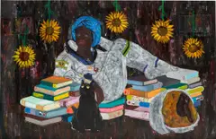 Godwin Champs Namuyimba, Planet of Hope, 2019, oil, canvas and paper collage on canvas