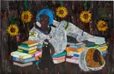 Godwin Champs Namuyimba, Planet of Hope, 2019, oil, canvas and paper collage on canvas