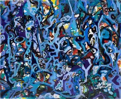 Ngoye, Untitled, 2022, oil and paper collage on canvas