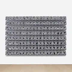 Allan McCollum, Collection of One Hundred and Forty-four Shapes Monoprints (Group 1, Collection 3-292), 2006, laser print on acid-free paper, in artist's frame, in 144 parts