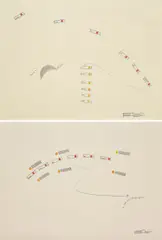 Lawrence Weiner, California Dreaming, 1999, ink, crayon, graphite and gouache on paper, in 2 parts