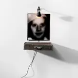 Christian Boltanksi, Tiroir, 1988, gelatin silver print, clothes, metal tin drawer, wire mesh and electric lamp