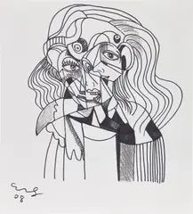 Untitled by George Condo, 2008, felt tip pen and graphite on paper, sold Jul 2023