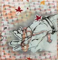 Seth Price, Autumn, 2011-12, acrylic, enamel, resin and UV-cured inkjet on PETG vacuum-formed over knotted rope mounted on printed foam