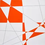François Morellet, 10 lignes au hasard hybrides rouge et blanc A, 2008, acrylic and graphite on canvas mounted on panel