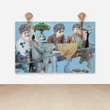 Jitish Kallat, Untitled (Stations of a Pause), 2010, acrylic and graphite on canvas with two bronze sculptures