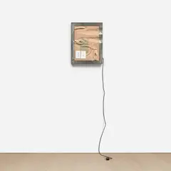 Neil Beloufa, Vintage Series (Pliers, green), 2014, steel, acrylic, glue on MDF and electronic components