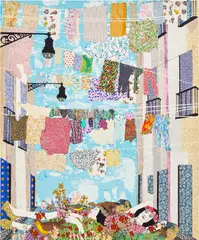 Knitting the Wind by Maria Berrio, 2016, silkscreen on paper, sold Jul 2023