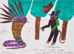 Untitled 2 by Jordy Kerwick, 2021, graphite, oil pastel and pen on paper, sold Jul 2023