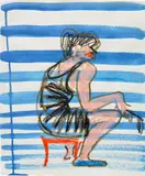 Painter, Blue Stripes by Ella Kruglyanskaya, 2018, water-based paint and oil pastel on paper, sold Jul 2023