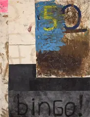 Money Maker! by Oscar Murillo, 2013, oil, oil stick and dirt on stitched canvas, sold Jun 2023