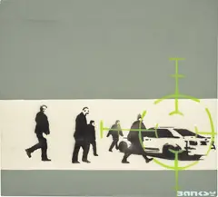 Precision Bombing by Banksy, 2000, acrylic and spray paint on canvas, offered Jun 2023