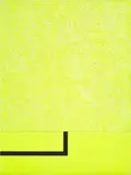Peter Halley, Yellow Cell With Conduit, 1985, acrylic, fluorescent acrylic, and Roll-a-Tex on 2 adjoined canvases