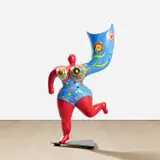 L'Ange Vase by Niki de Saint Phalle, 1993, painted polyester resin and ceramic, on painted metal base, sold Jun 2023