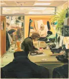 Caroline Walker, Study for Coat Makers, 2019, oil on paper