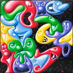 Kenny Scharf, Blobzetc..., 2018, oil on linen, in artist's frame