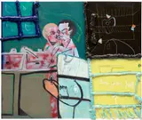 Jonathan Lyndon Chase, Open with Him, 2018, spray paint, paper collage, spray foam, acrylic, oilstick and marker on canvas