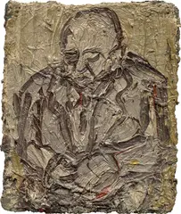 Father Seated in an Armchair Asleep by Leon Kossoff, 1978, oil on board, sold Oct 2023