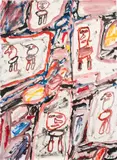 Jean Dubuffet, Site avec 6 personnages, acrylic on paper laid on canvas