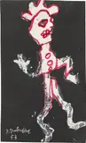 Jean Dubuffet, Personnage rose, fond noir, gouache on postcard