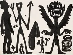 Untitled by A. R. Penck, 1981, India ink and graphite on paper laid on linen, offered Oct 2023