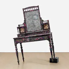Bharti Kher, Make up (as you go along), 2010, wooden dressing table, mirror, bindis and glass bricks