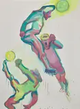 Maria Lassnig, Competition III, 2000, oil on canvas