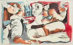 Tres muchachas en el patio by Cristina BanBan, 2020, soft pastel, oil pastel, charcoal and Conté stick on paper, sold Dec 2023