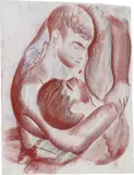 Louis Fratino, Upside down embrace, 2018, sanguine and coloured pencil on paper
