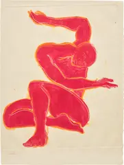 Red Figure Posing by Tunji Adeniyi-Jones, 2016, monotype on paper, sold Dec 2023