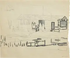 Peter Doig, Study for "Guru" (Doty Boathouse), 2003, graphite and gouache on paper