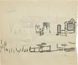 Peter Doig, Study for "Guru" (Doty Boathouse), 2003, graphite and gouache on paper
